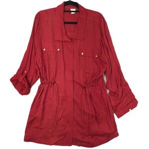 Chico's Utility Longline Cinched Waist Roll Tab Sleeve Button Down Top 3 (16/18)